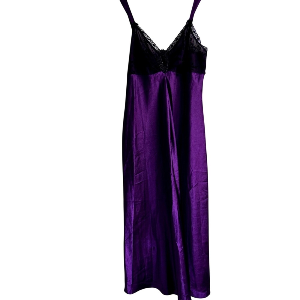In Bloom Nightgown widow goth grunge wmns Lg Purple Satin Lace  long slip dress